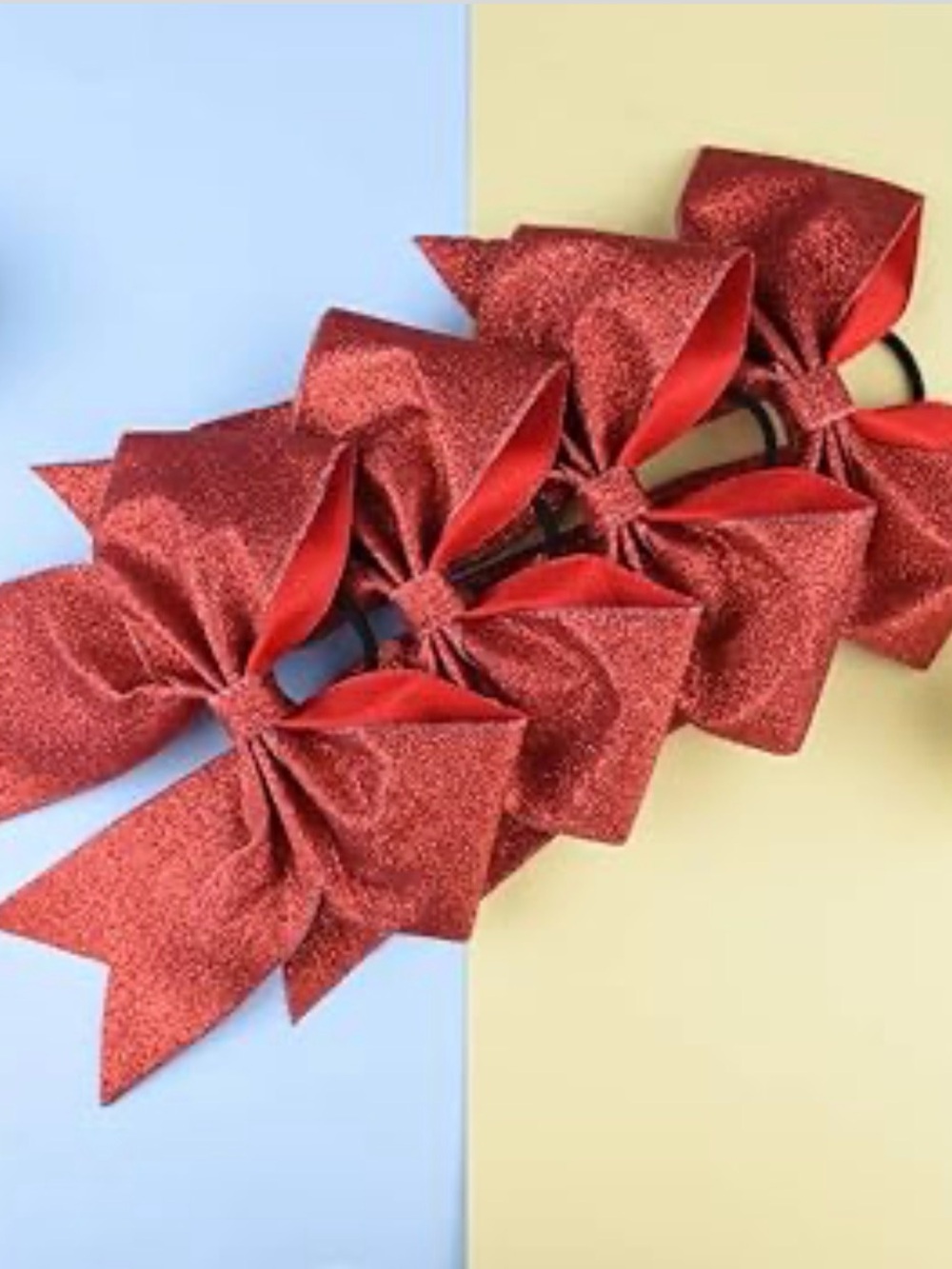 Set of 12 - 7in Red Glitter Cheer Bow
